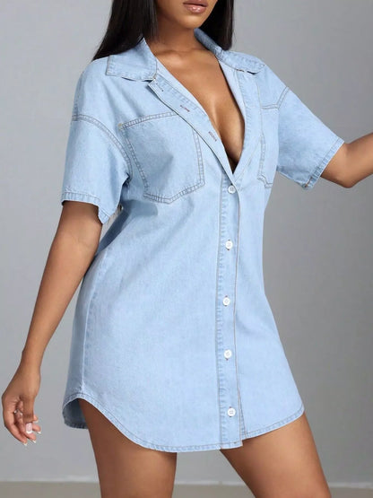 Button-Down Short Sleeve Denim Dress