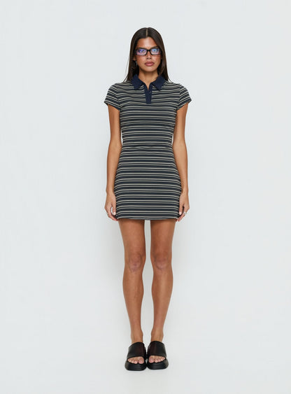 Britte Polo Shirt Mini Dress Navy Stripe