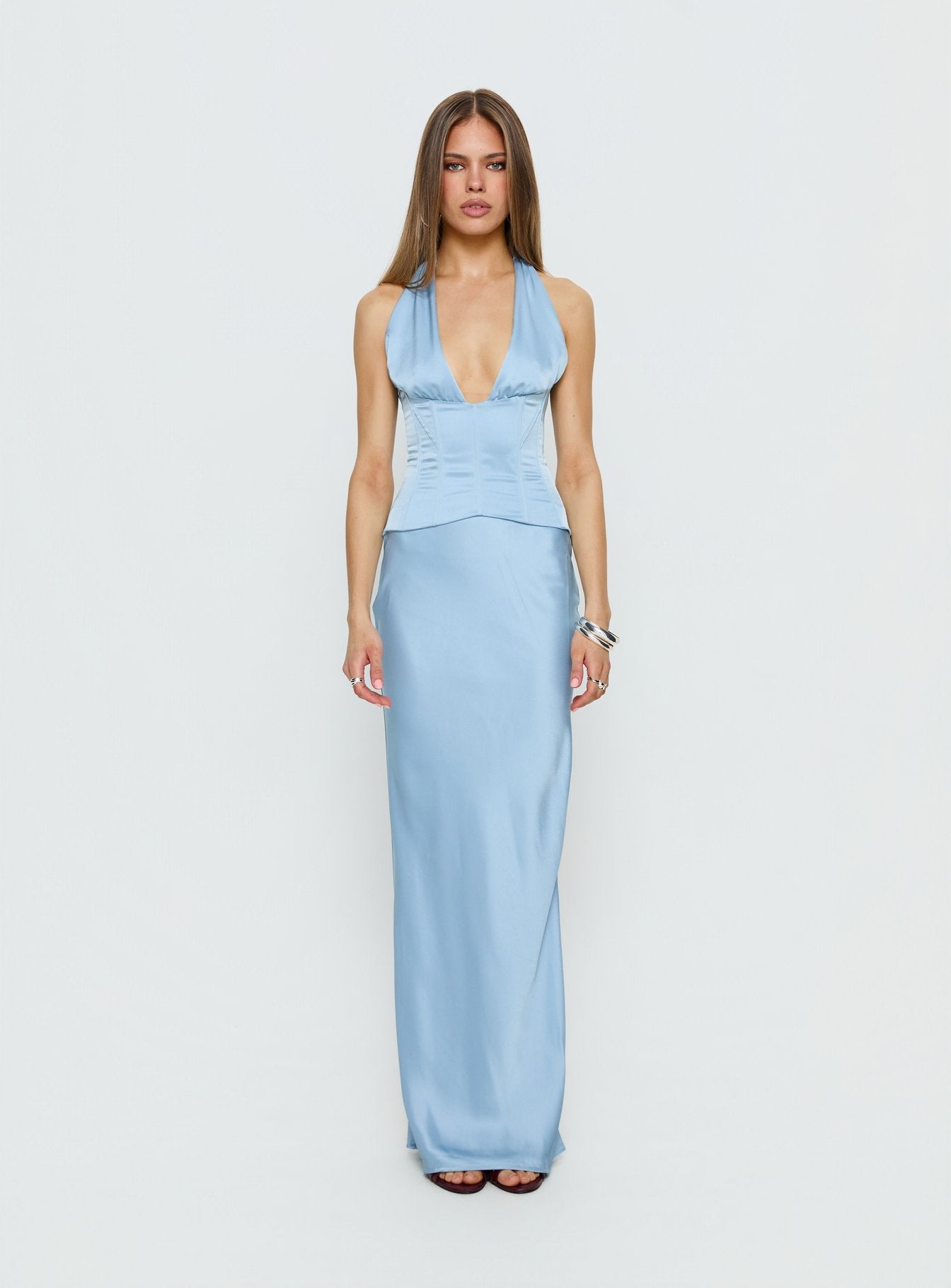 In A Trance Halter Corset Maxi Dress Blue