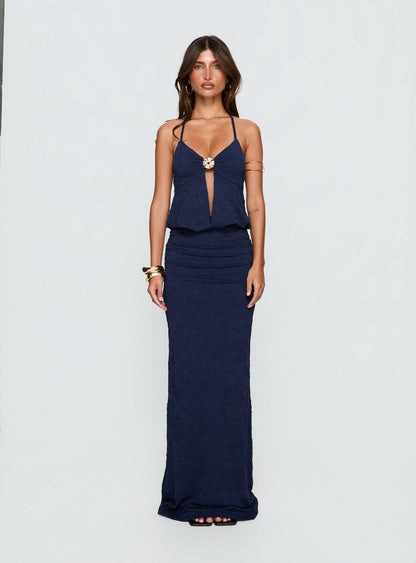 Sungold Halter Maxi Dress Navy