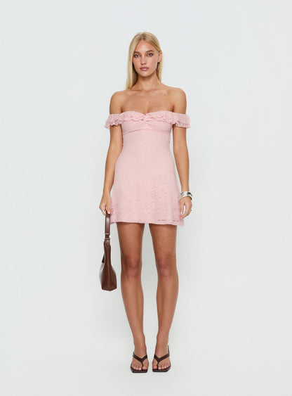 Anabeila Strapless Frill Mini Dress Light Pink