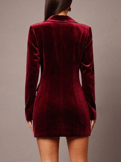 Velvet Double-Breasted Blazer Dress