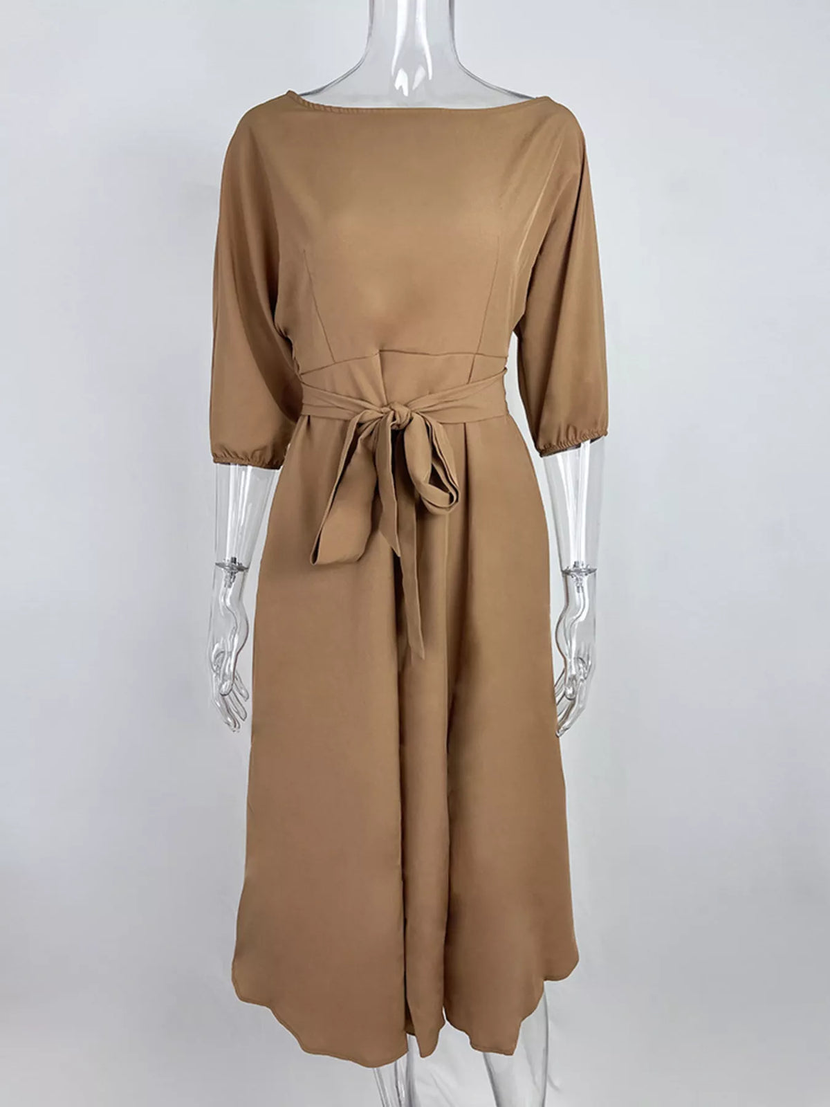 Boat Neck Tie Waist Dress