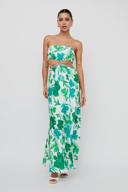 Tuscan Summers Strapless Cut-Out Midi Dress Green