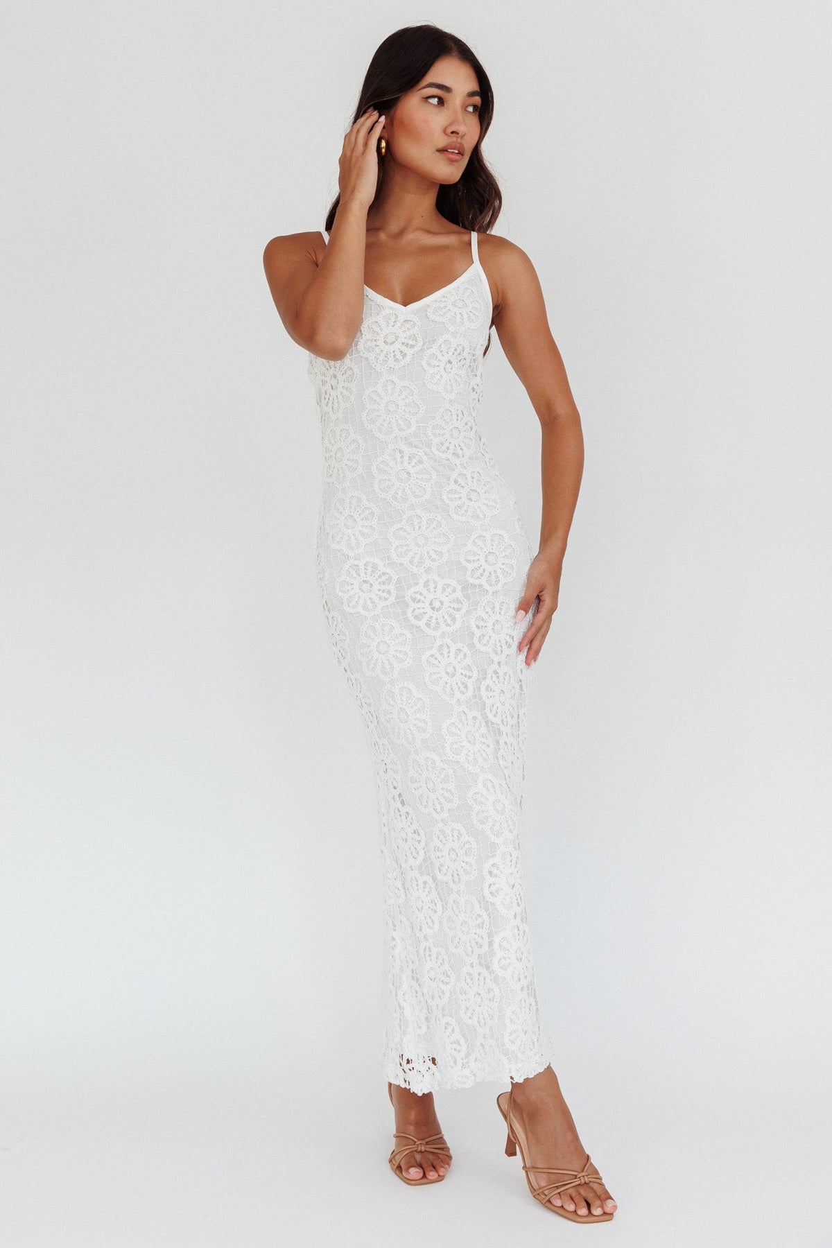 Spark Joy Floral Crochet Overlay Maxi Dress White