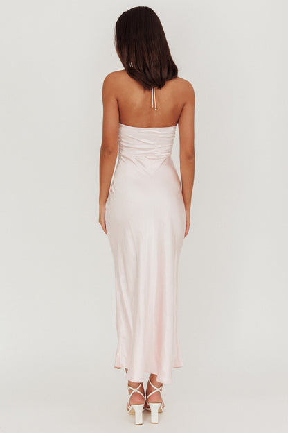 High Roller Flower Decoration Halter Dress Baby Pink