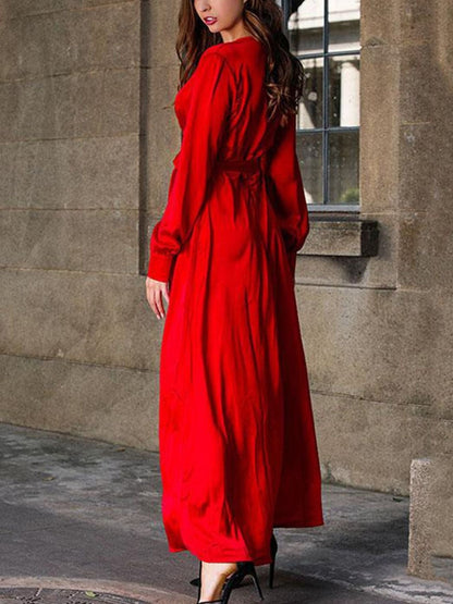 Plus Size Surplice Long Sleeve Slit Maxi Dress