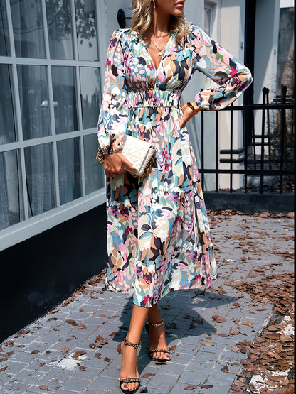 Floral Print Long Sleeve Midi Dress