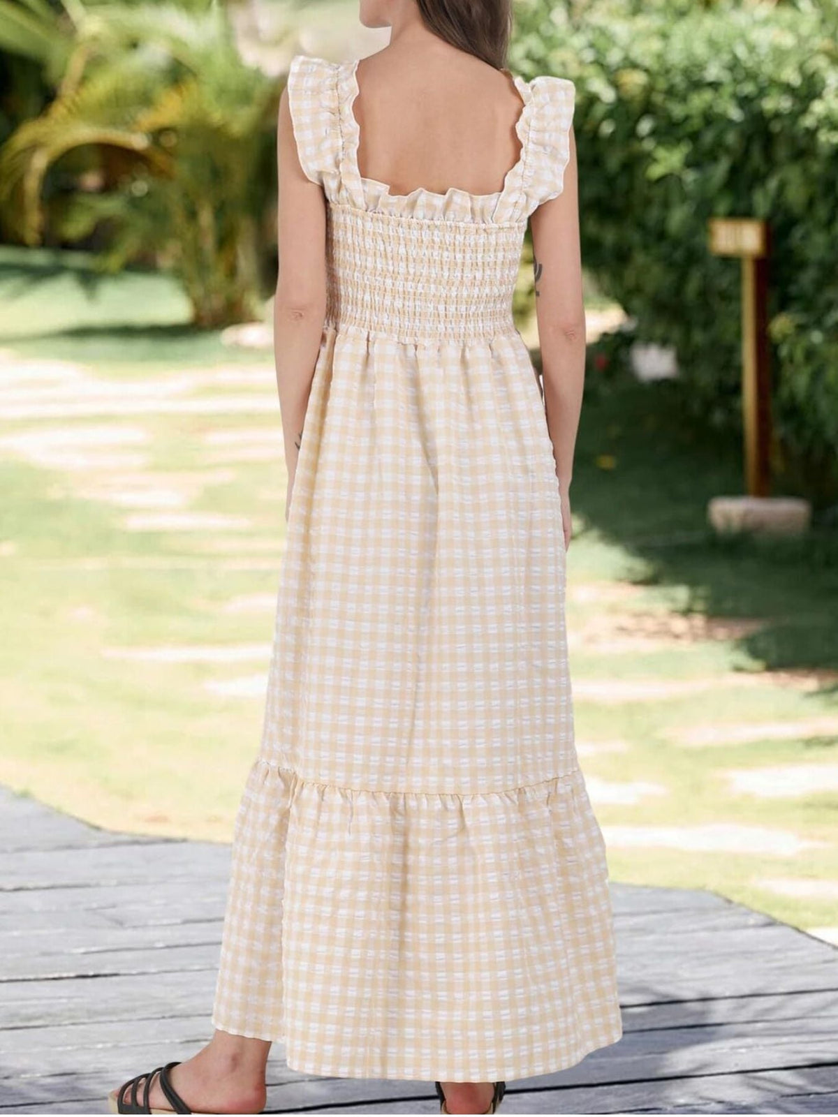 Ruffled Sleeveless Gingham Midi Dress