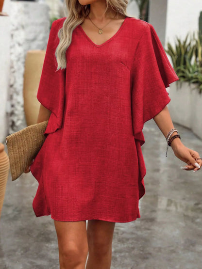 Flowy Sleeve V-Neck Casual Mini Dress