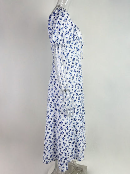 Full Size Floral Print Tie Front Slit Dress Plus Size