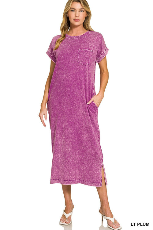 Zenana Washed Exposed Seam Short Sleeve T-Shirt Dress