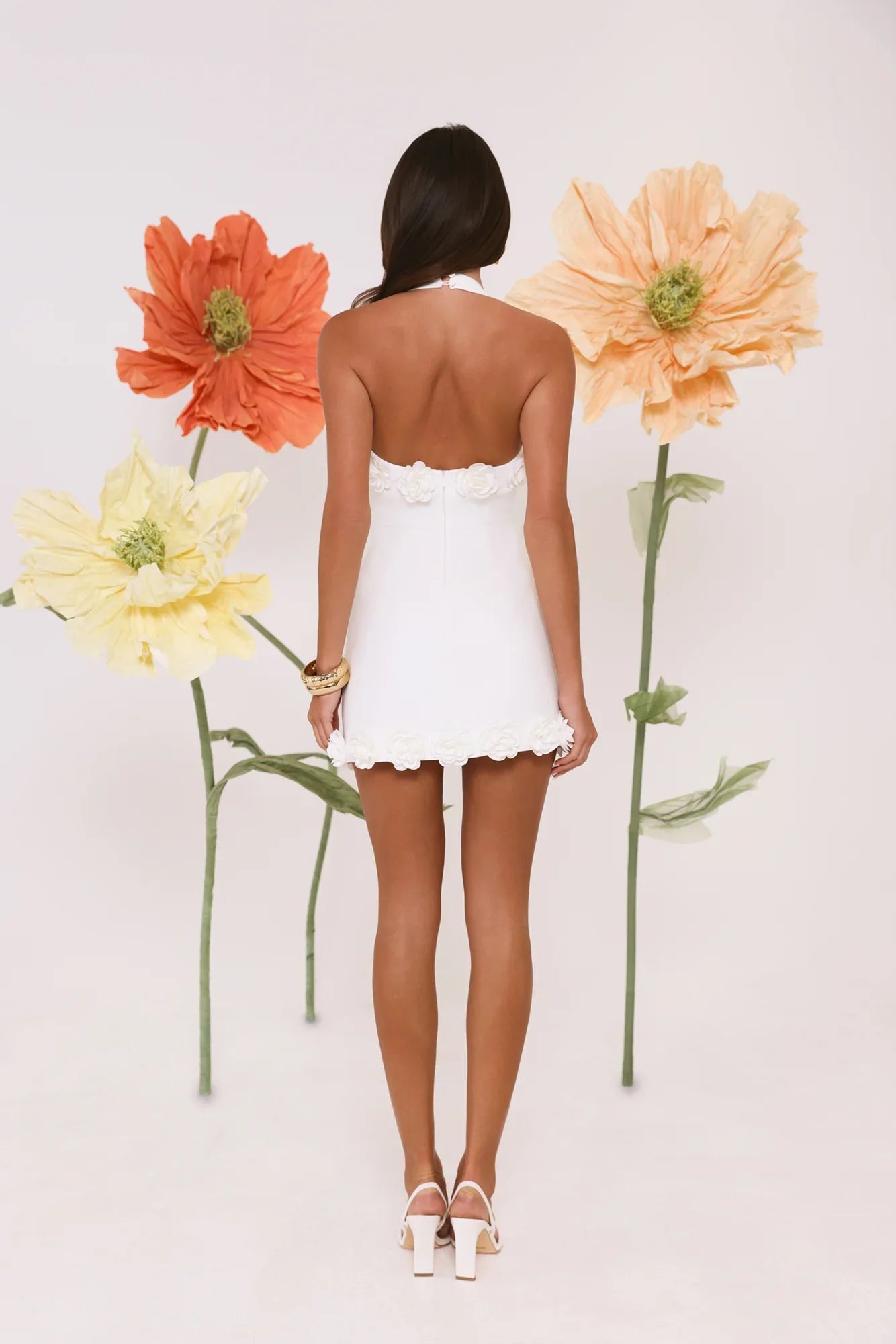 Field Of Petals Halter Mini Dress White