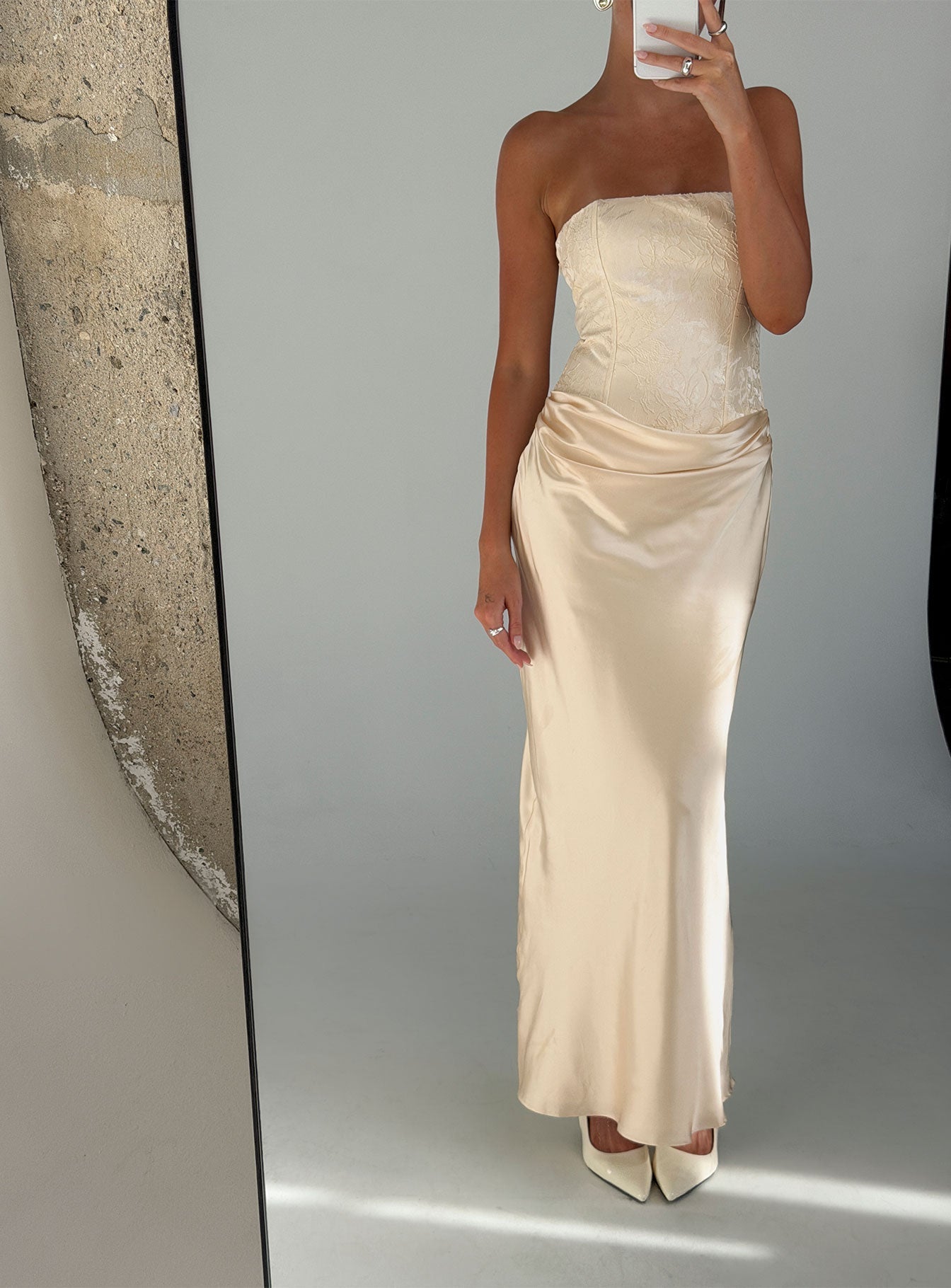 Jenevieve Strapless Drape Maxi Dress Lemon
