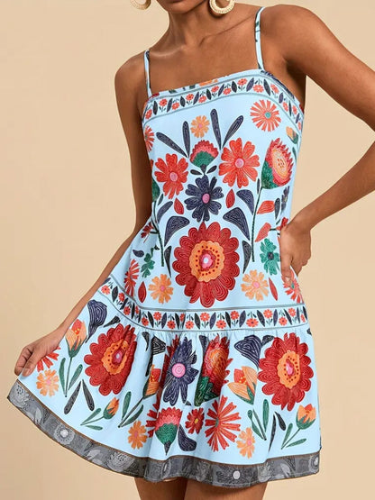 Floral Print Sleeveless Mini Dress