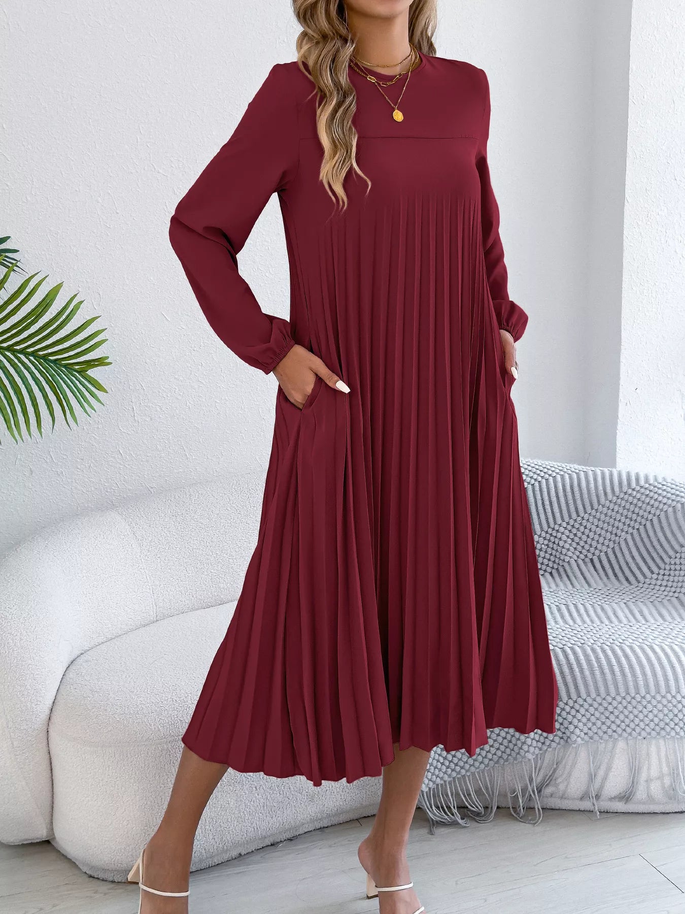 Pleated A-Line Midi Dress