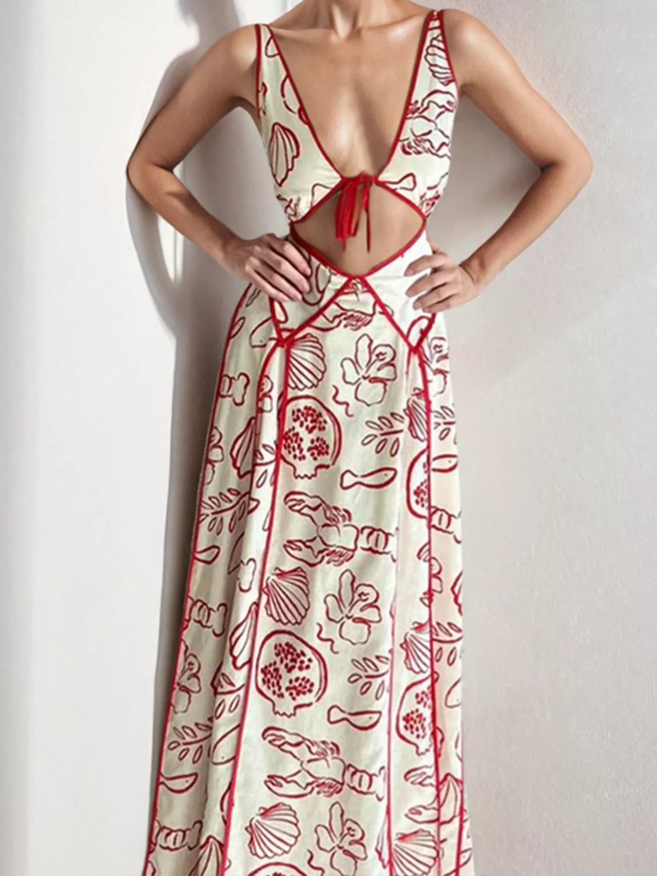 Cutout Backless Printed Maxi Dress