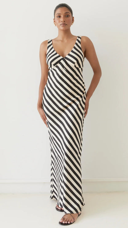 Ellery Maxi Dress - Black/Beige Stripe