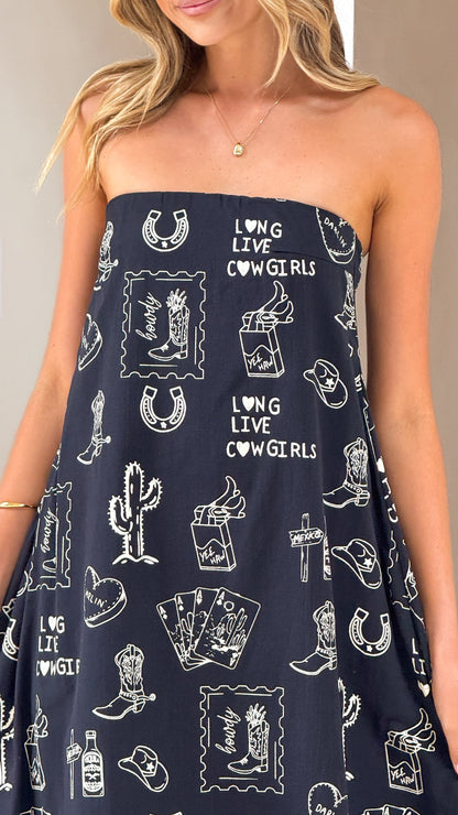 Connie Maxi Dress - Black/Beige Cowgirl