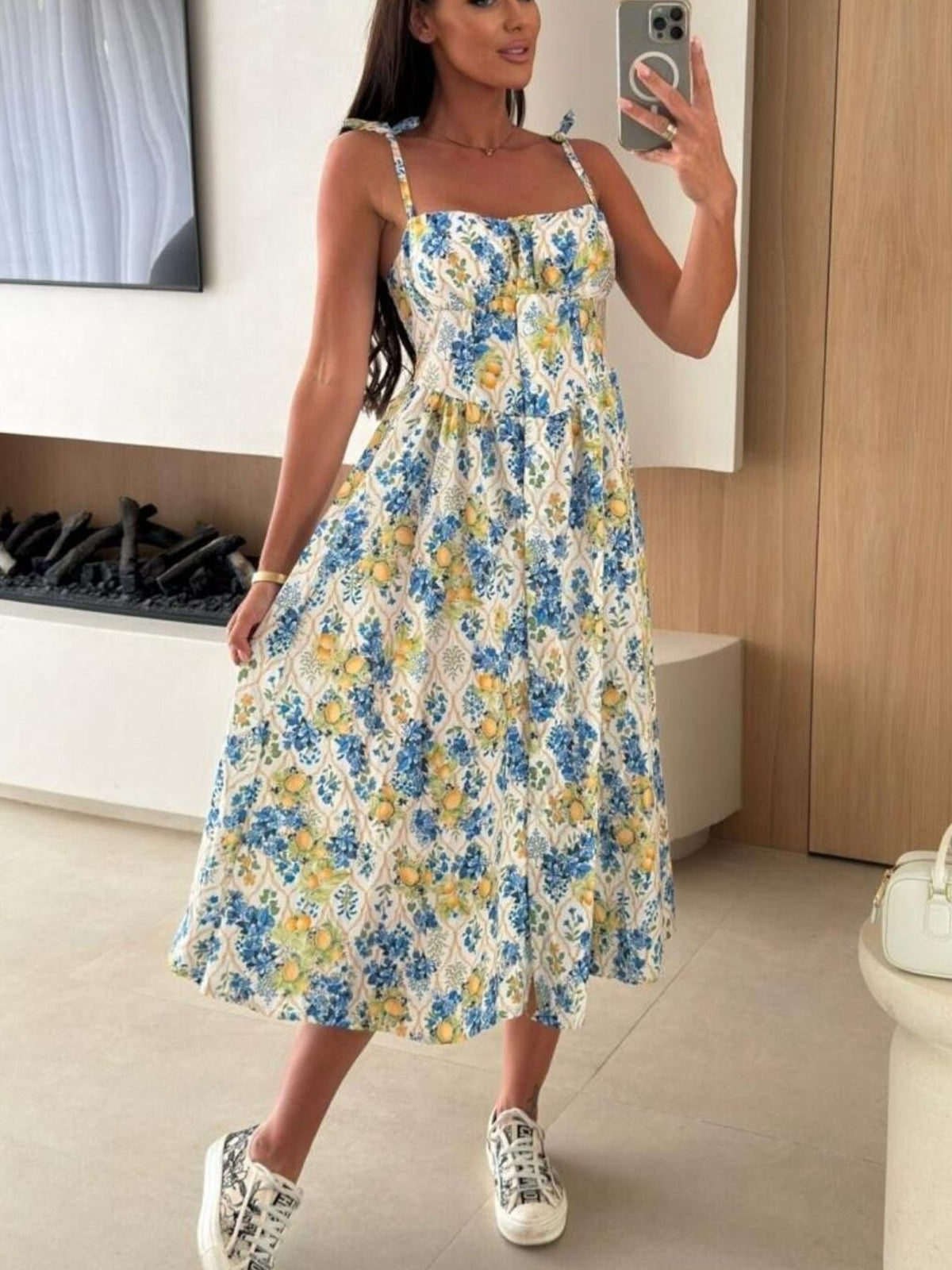 Striped Tie-Shoulder Midi Dress