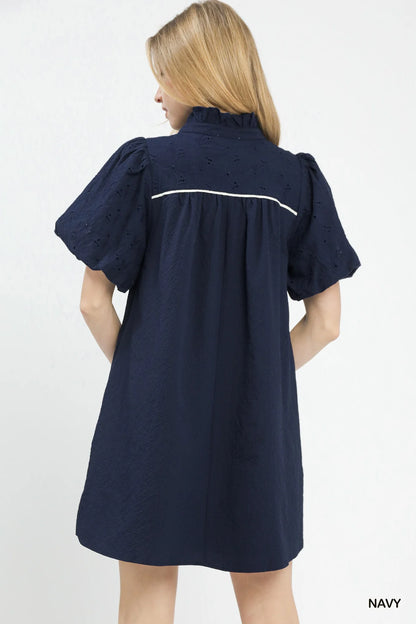 Umgee Puff Sleeve Textured Babydoll Dress