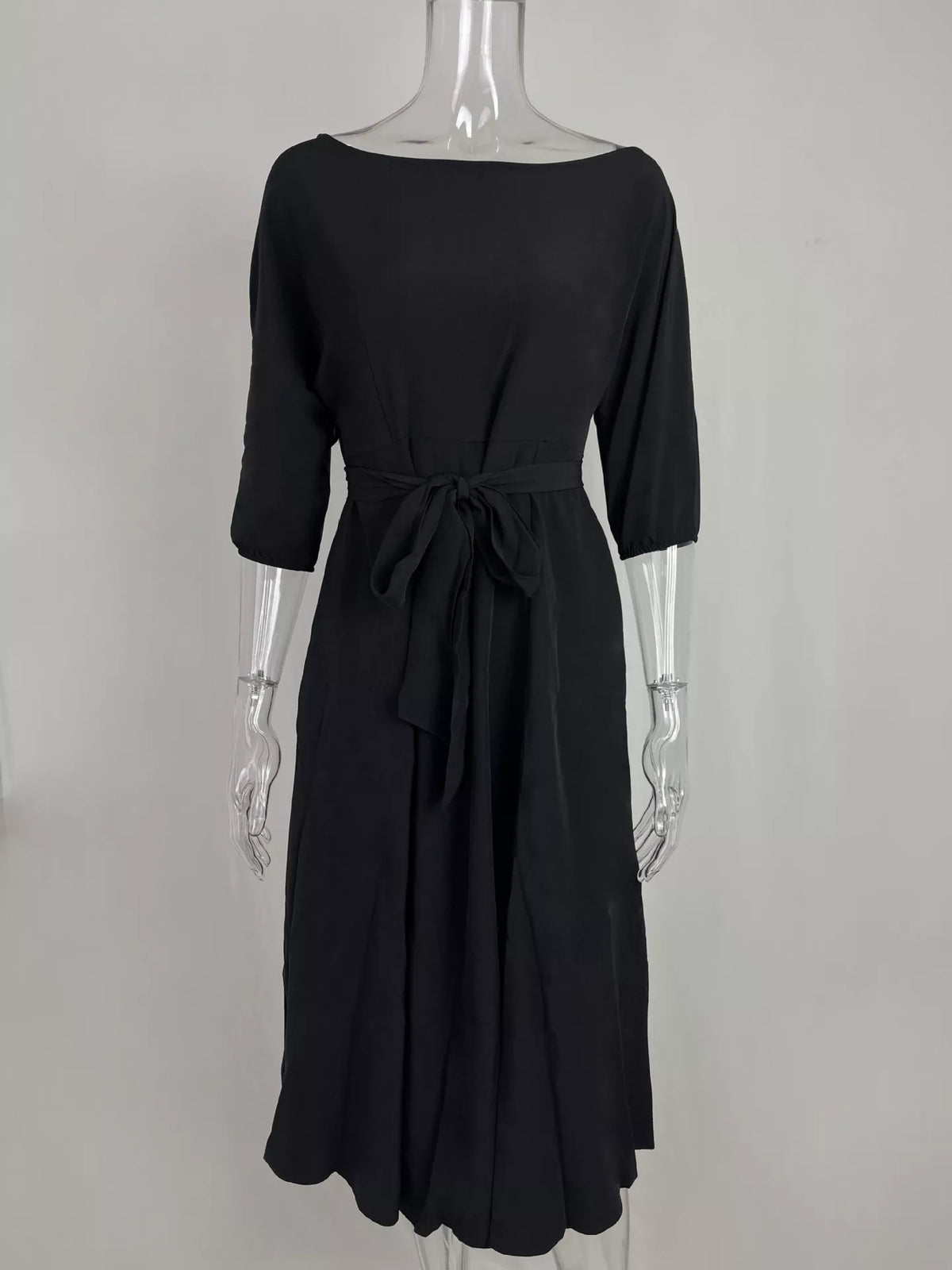 Boat Neck Tie Waist Dress