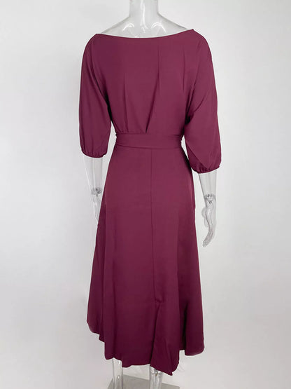 Boat Neck Tie Waist Dress