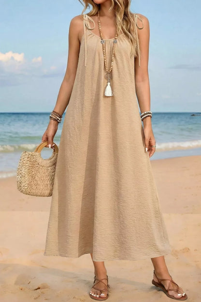 Tie-Shoulder Flowy Midi Dress