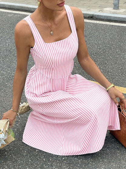 Striped Square Neck Midi Dress