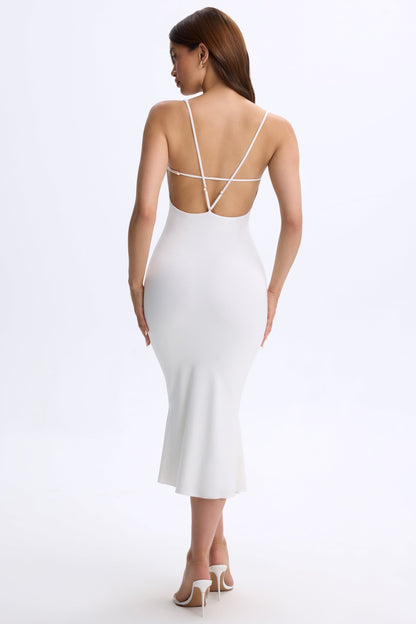 Modal Plunge Open-Back Midaxi Dress in White