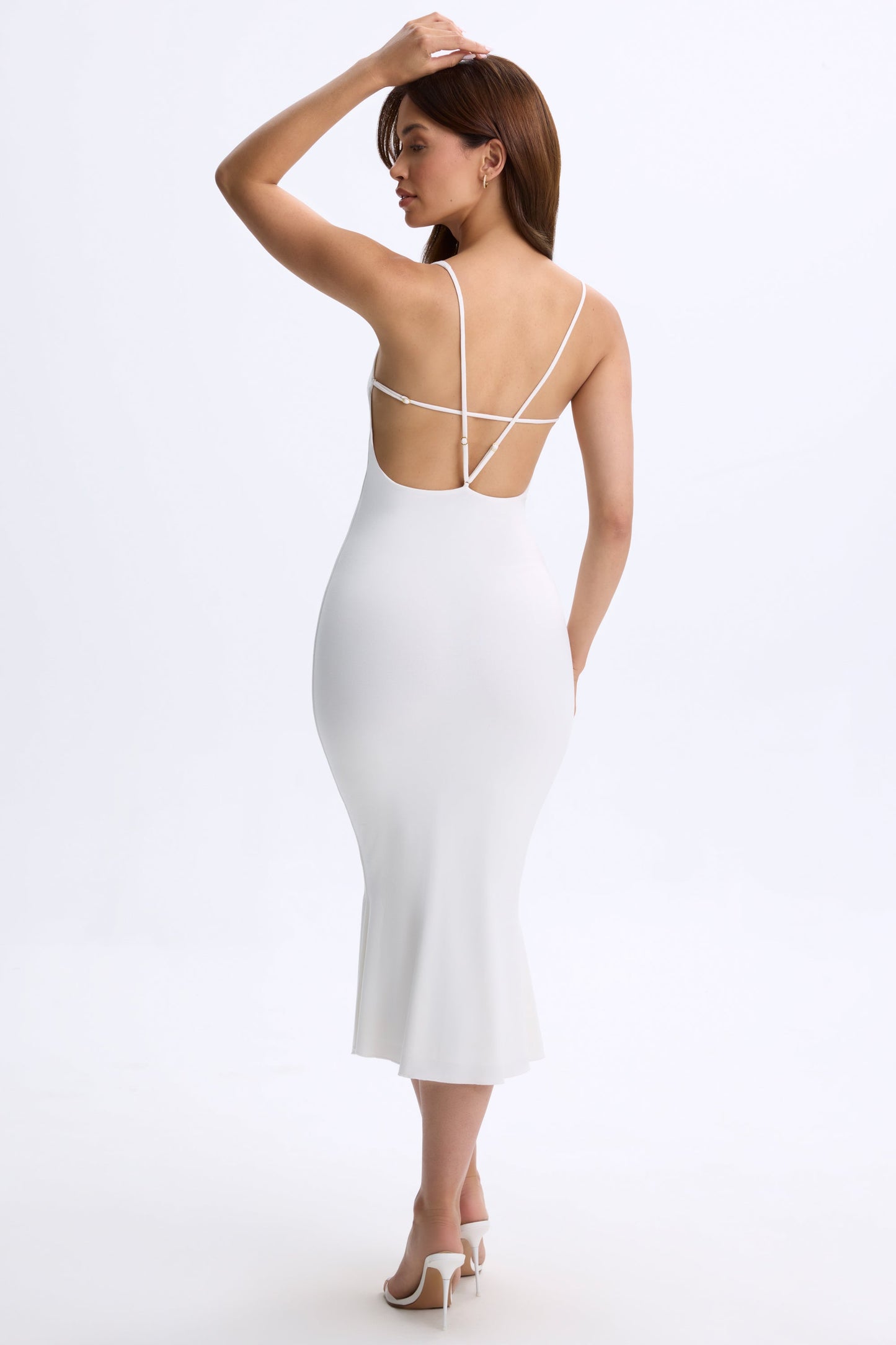 Modal Plunge Open-Back Midaxi Dress in White