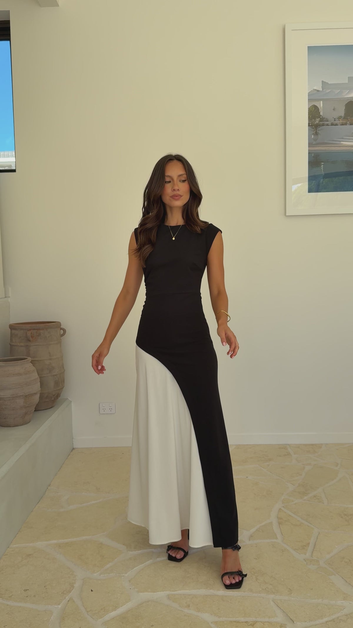 Charlotte Contrast Midi Dress - Black/White