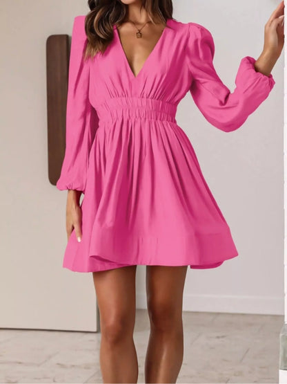 V-Neck Long Sleeve Mini Dress