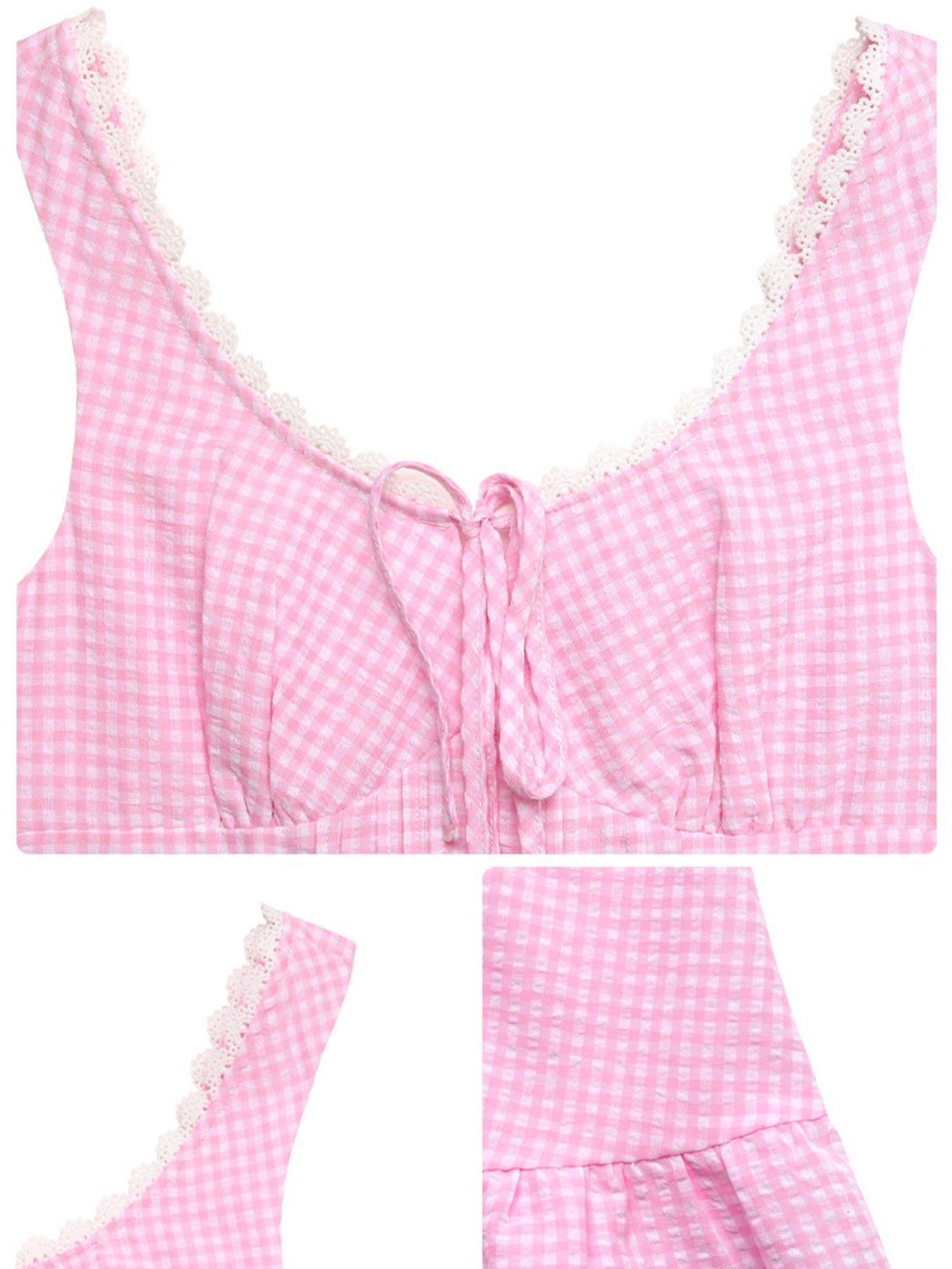 Gingham Lace Trim Mini Dress