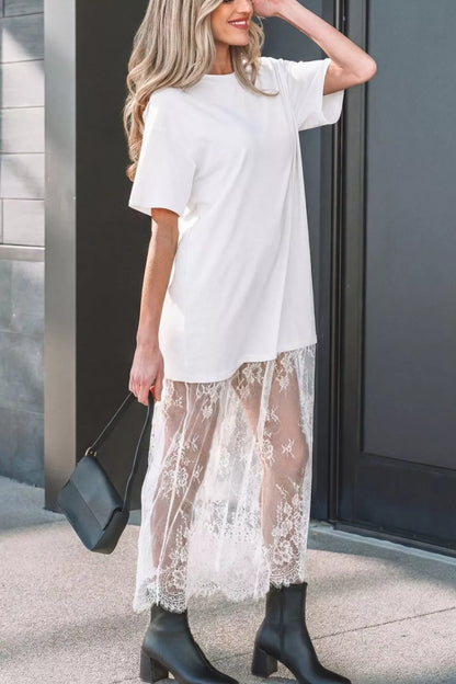 Lace Patchwork Casual T-Shirt Dress