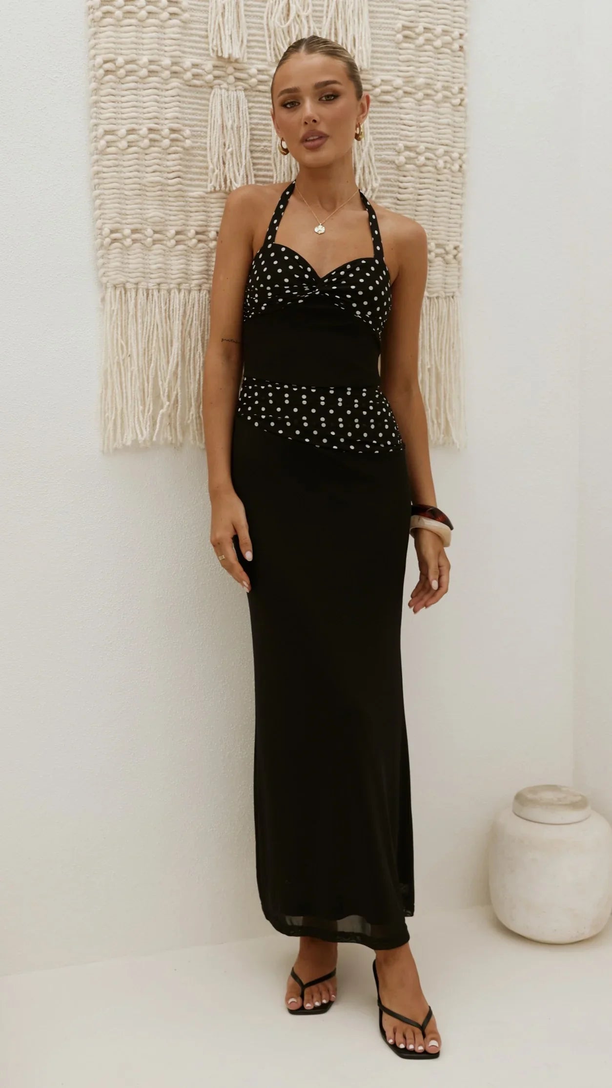 Nelly Maxi Dress - Black/White Polka