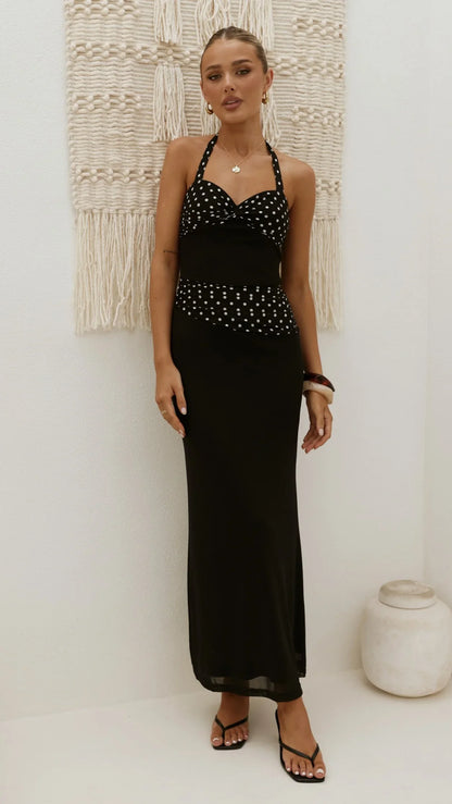 Nelly Maxi Dress - Black/White Polka