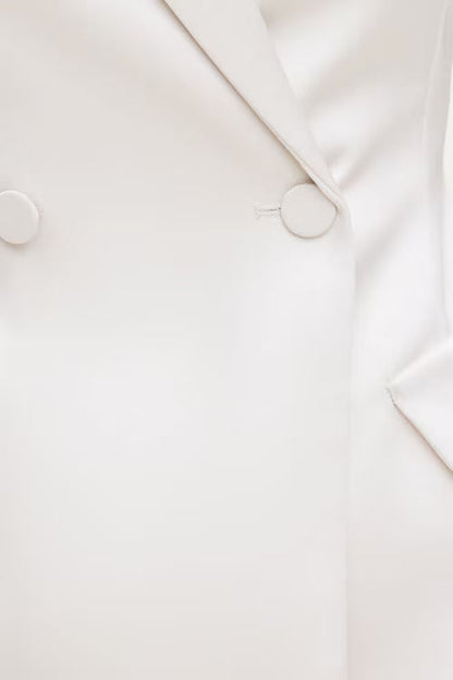 Chrishelle Satin Blazer Romper Mini Dress-White
