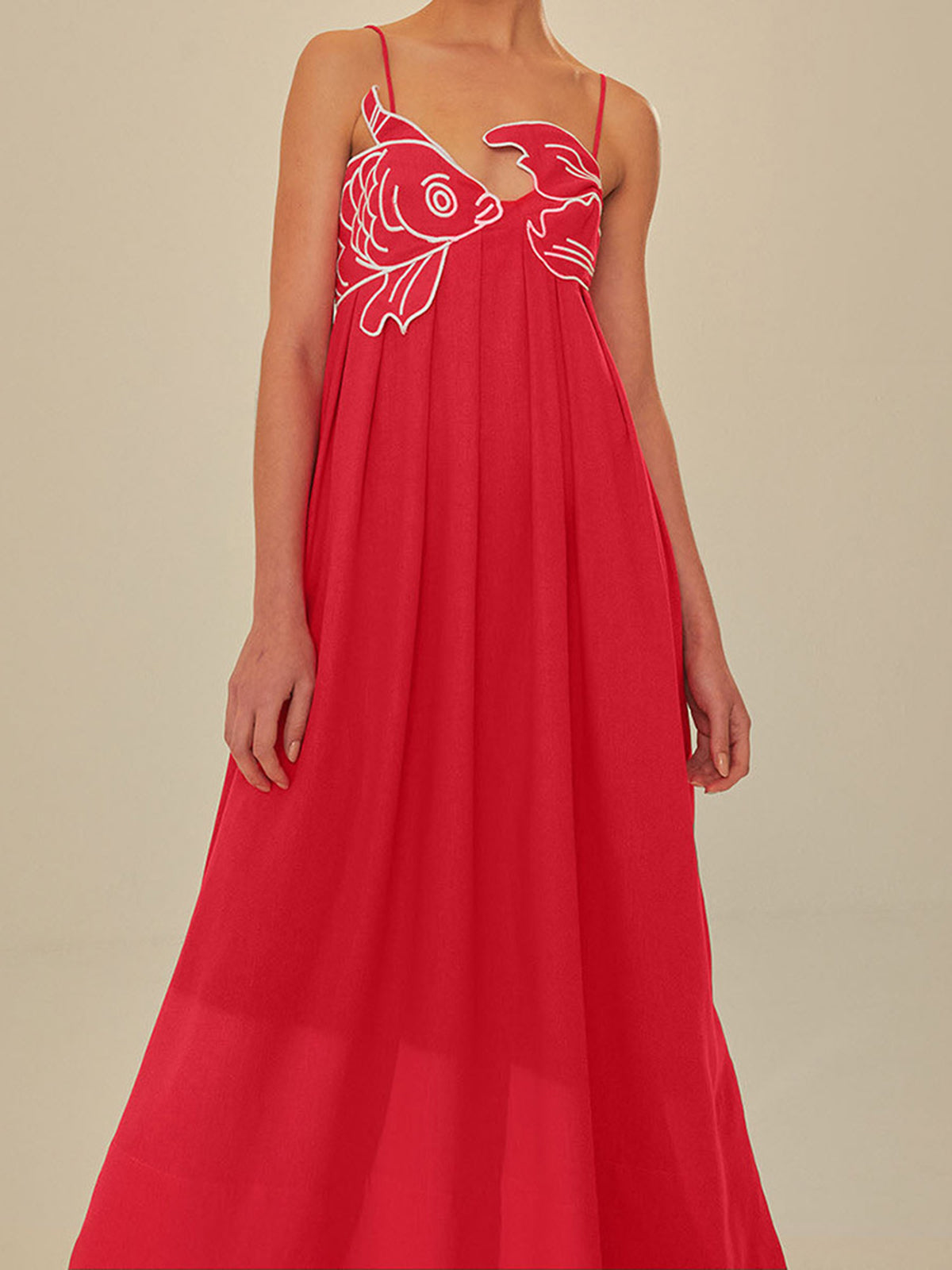 Embroidered Fish Semi-Sheer Cami Dress
