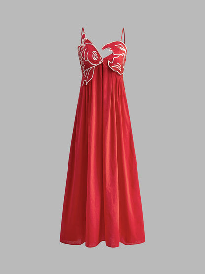 Embroidered Fish Semi-Sheer Cami Dress