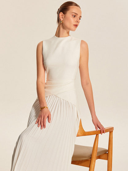 Sleeveless Pleated Midi Dress in Updated Fabric