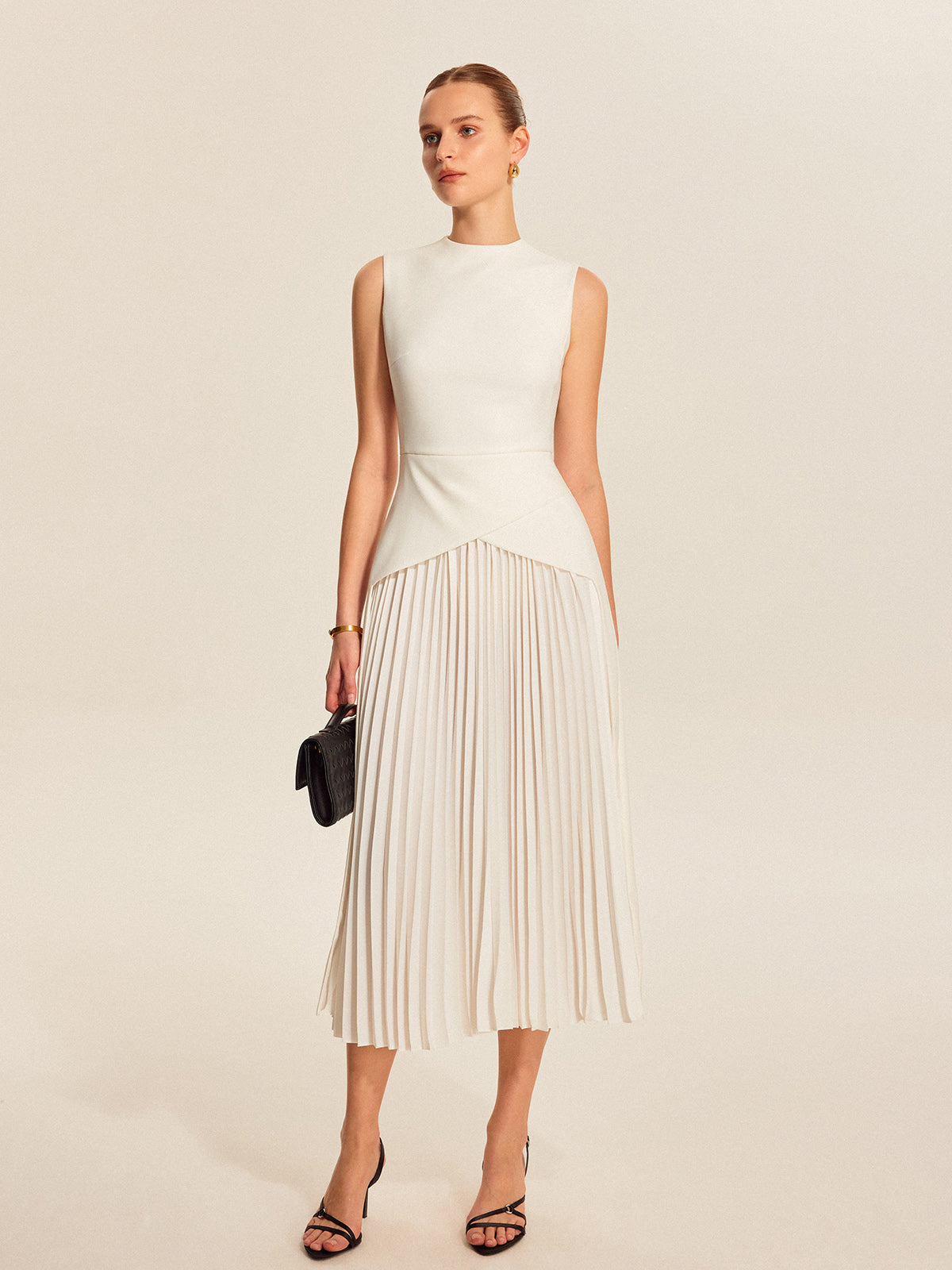 Sleeveless Pleated Midi Dress in Updated Fabric