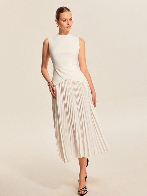 Sleeveless Pleated Midi Dress in Updated Fabric