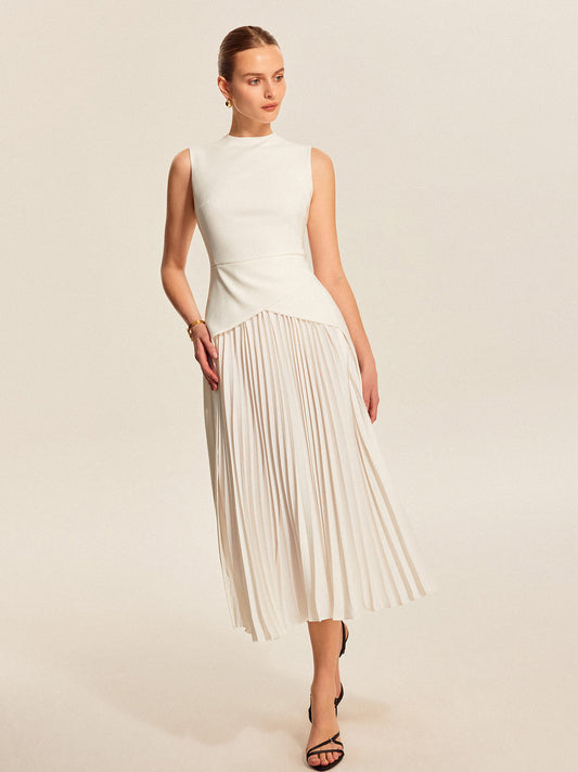 Sleeveless Pleated Midi Dress in Updated Fabric