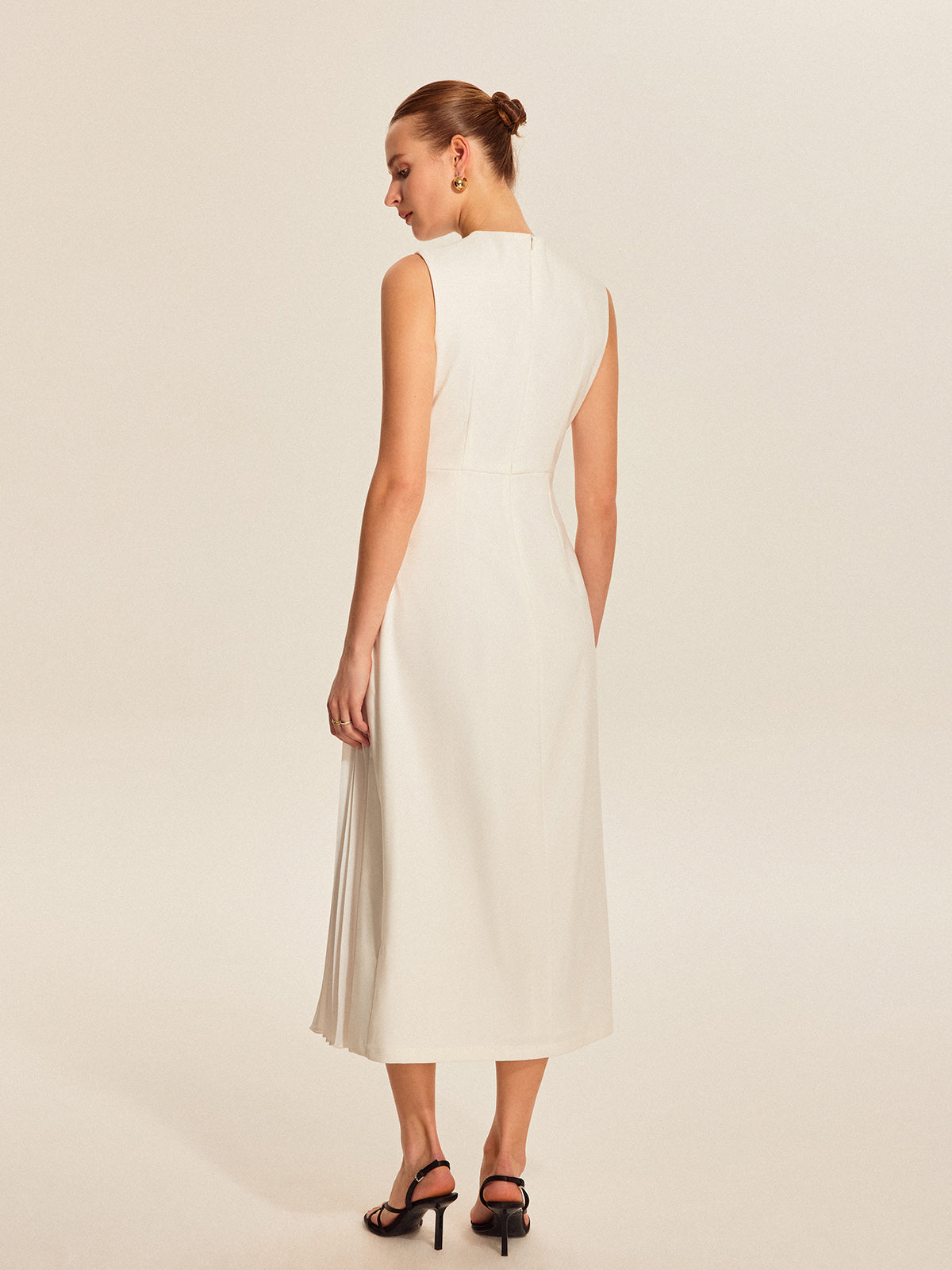 Sleeveless Pleated Midi Dress in Updated Fabric