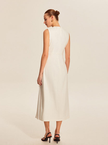 Sleeveless Pleated Midi Dress in Updated Fabric