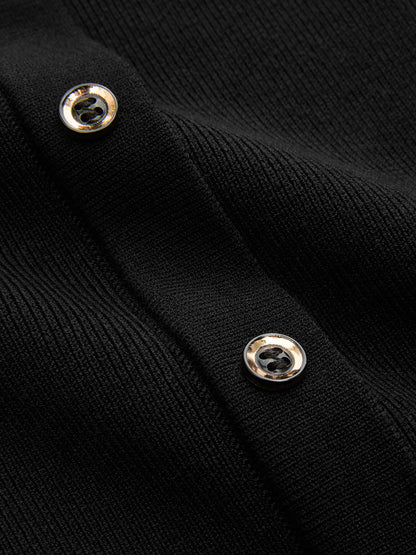 Button Detail Cap Sleeve Rib Knit Maxi Dress