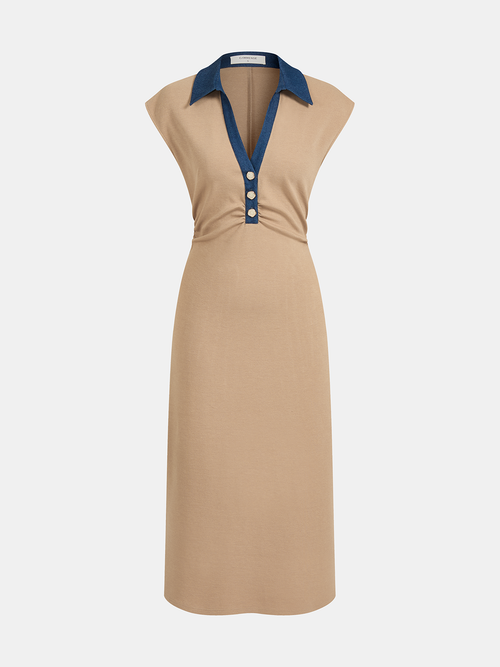 Denim Collar Sleeveless Maxi Dress