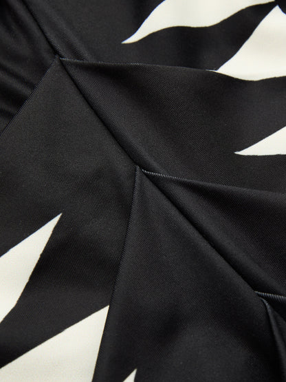 Geometric Print Deep V-Neck Midi Dress