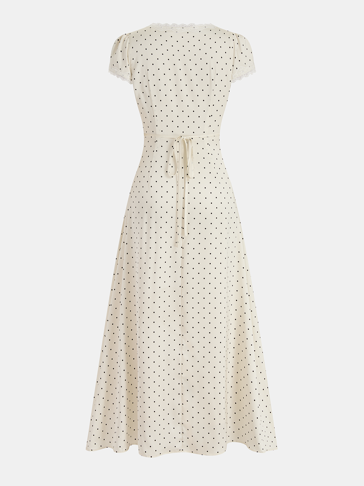 Polka Dot Lace Trim Midi Dress